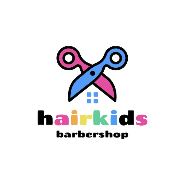Kids Hair House Stylist Dzieci Fryzjera Salon Logo Wektor Ikona Ilustracja