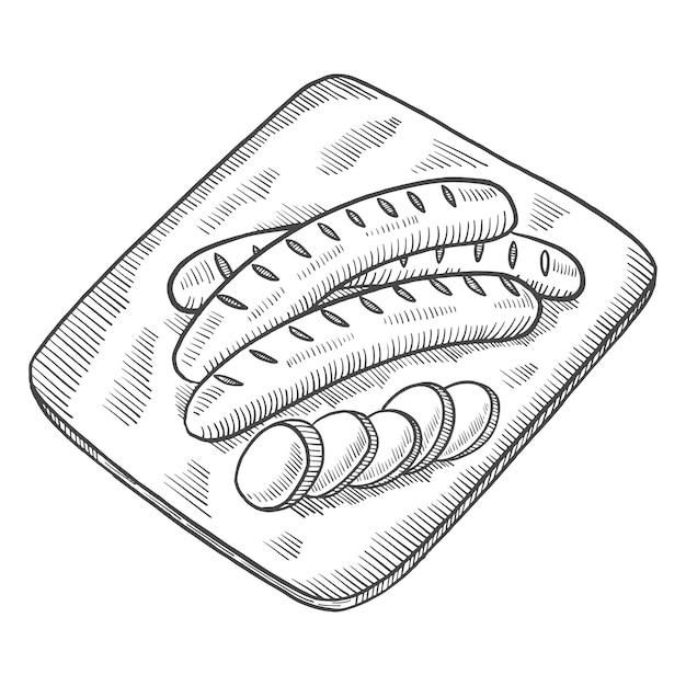 Plik wektorowy kiełbasa kuchnia niemiecka lub niemcy tradycyjne jedzenie na białym tle doodle ręcznie rysowane szkic ze stylem konspektu