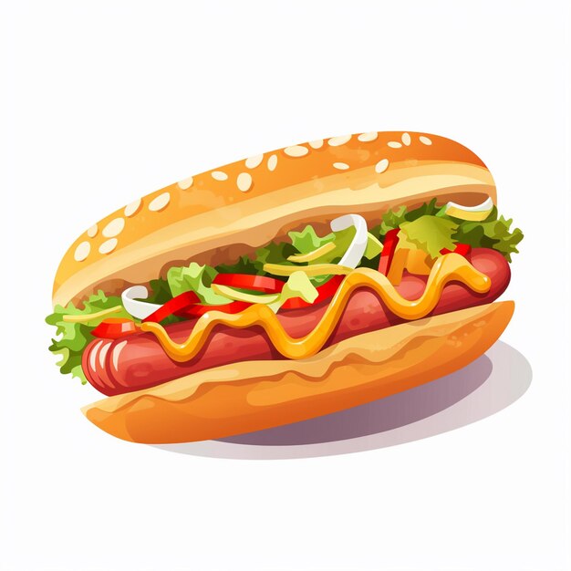 Kiełbasa Wektor Hotdog Chleb Ilustracja Jedzenia Musztarda Gorąca Amerykańska Szybka Bułka Projekt Mięsa