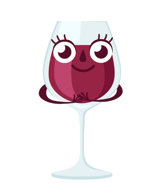 Plik wektorowy kieliszek czerwonego wina, charakter. maskotka alkoholu. przezroczyste szkło. ilustracja na białym tle.