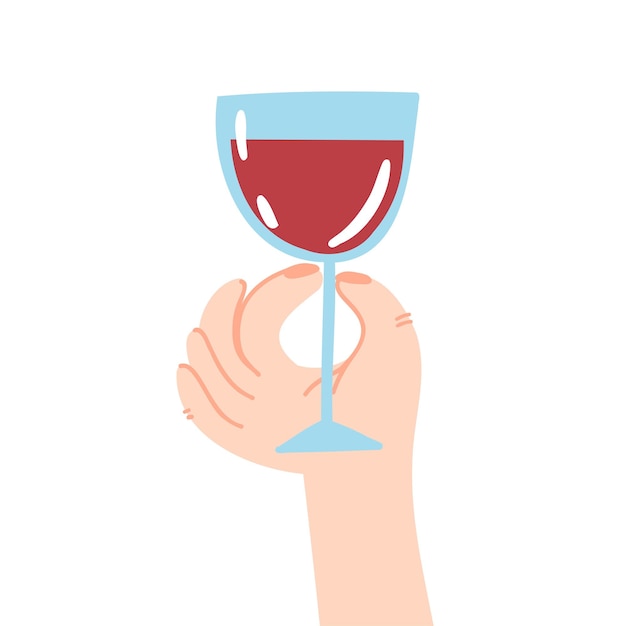 Kieliszek wina w ręku doodle ręka trzyma kieliszek napoju alkoholowego czerwonego wina w szklance