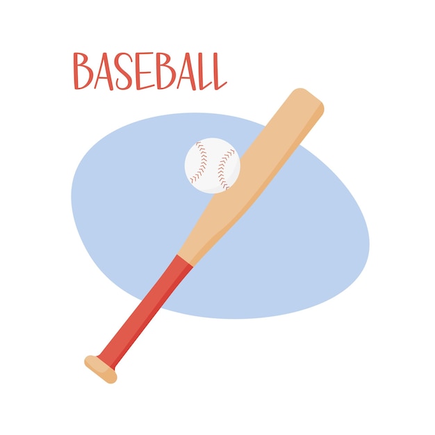 Kij bejsbolowy i piłka na białym tle Drużyna baseballowa gra sportowa Ilustracja wektorowa płaski obiekt