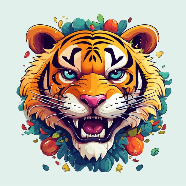 Plik wektorowy king cat tiger cartoon vector ilustracja agresywny tygrys
