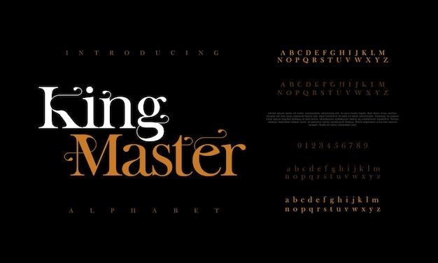 Kingmaster premium luksus elegancki alfabet litery i liczby elegancka typografia ślubna klasyka