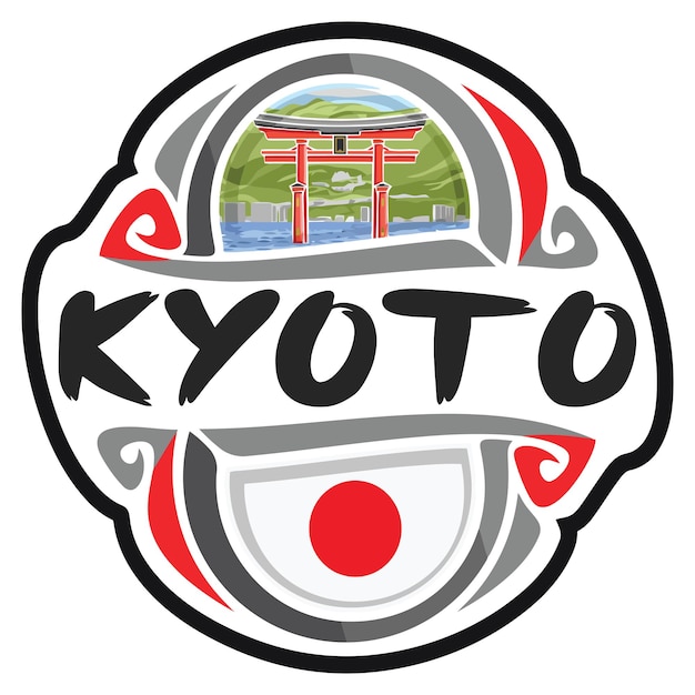 Plik wektorowy kioto japonia flaga podróży pamiątkowe naklejki skyline punkt orientacyjny logo odznaka pieczęć pieczęć godło svg eps