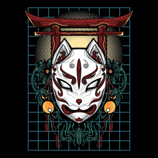 Kitsune Mask Japonia Steetwear Projekt Ilustracja Wektorowa