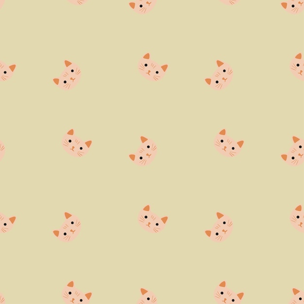 Kitty wzór bez szwu w stylu odręcznym. Głowa zwierząt na kolorowym tle. Ilustracja wektorowa na tekstylia, tkaniny, banery, tła i tapety.