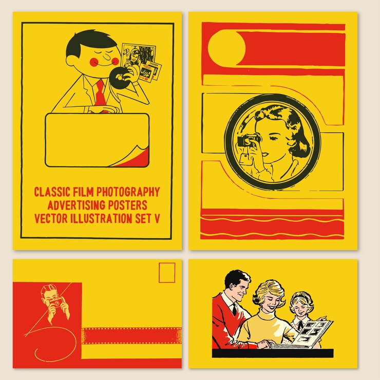 Wektor klasyczna fotografia filmowa plakaty reklamowe wektor zestaw ilustracji 5