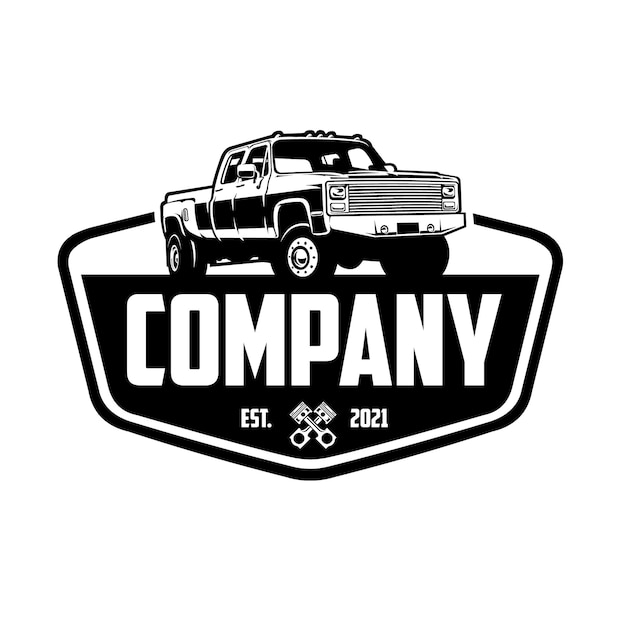 Plik wektorowy klasyczne logo podwójnej ciężarówki logo wektor podwójna kabina sylwetka ciężarówka przygodowa 4x4 wektor na białym tle