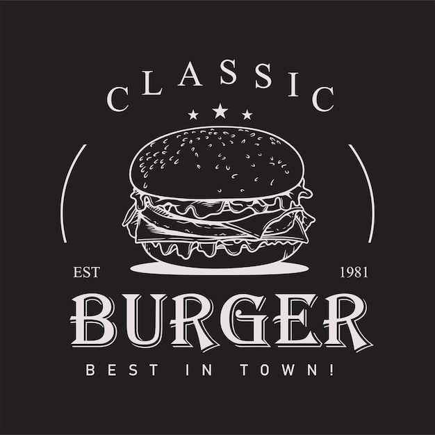 Klasyczne Logo Wektor Cheeseburgera Dla Restauracji Fastfood Na Czarnym Tle