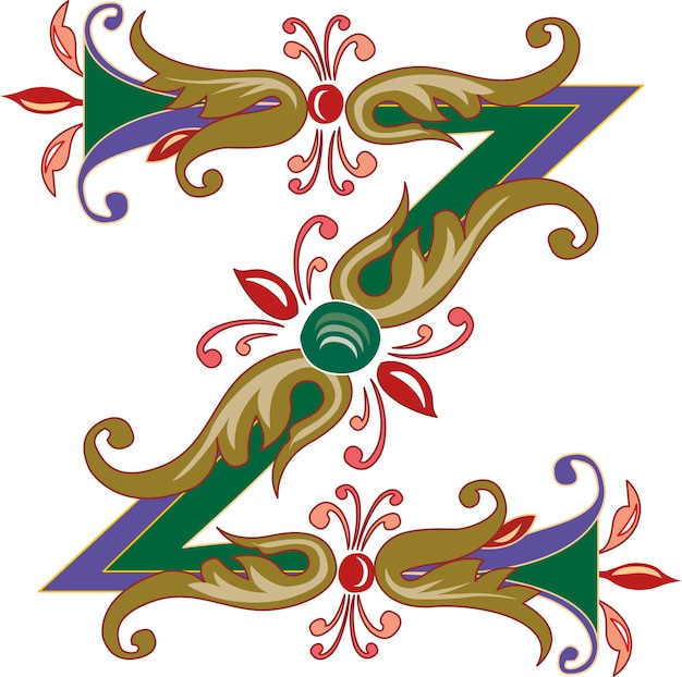 Plik wektorowy klasyczny kwiatowy monogram litery z. kolorowe, vintage ornament początkowe stare filigranowe litery alfabetu