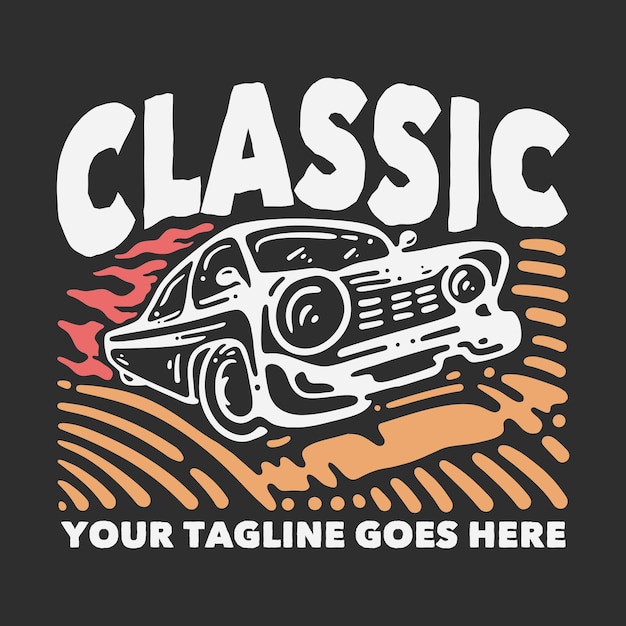 Klasyczny Projekt Koszulki Z Zabytkowym Samochodem I Ilustracją W Stylu Vintage Na Szarym Tle