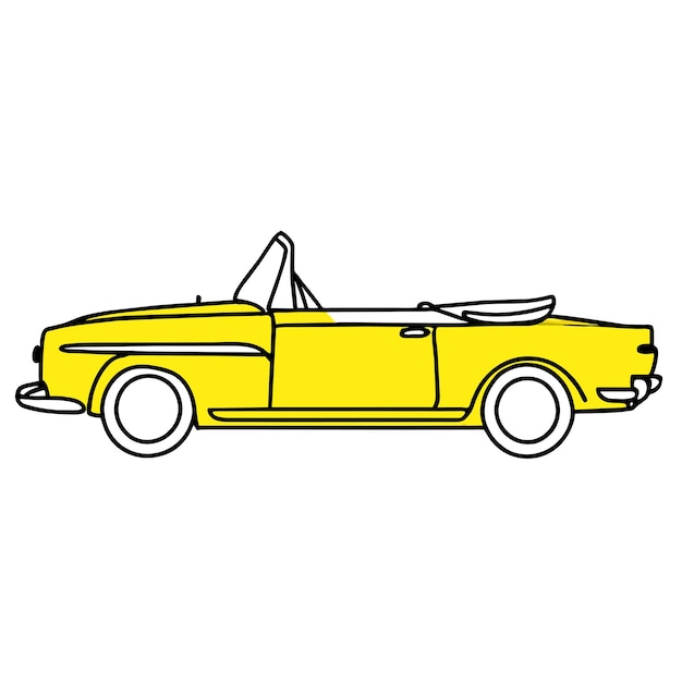 Klasyczny Samochód Sportowy Ręcznie Narysowany Płaska Stylowa Naklejka Kreskówkowa Ikonka Koncepcja Izolowana Ilustracja