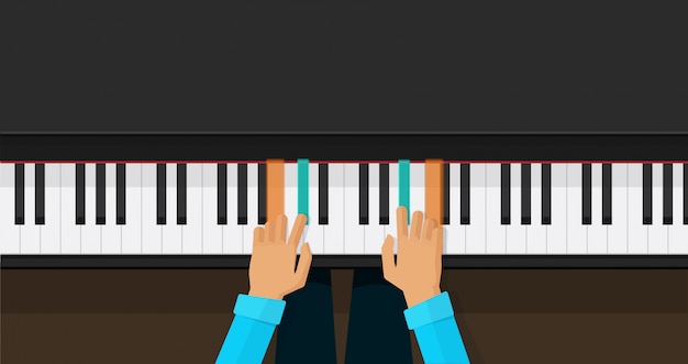 Klawisze Fortepianu Z Rękami Osoby Uczącej Się Grać Akordy