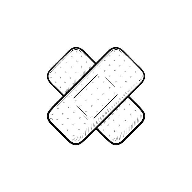 Plik wektorowy klej tynk ręcznie rysowane konspektu doodle ikona. bandaż samoprzylepny jako medyczna koncepcja pierwszej pomocy szkic wektor ilustracja do druku, sieci web, mobile i infografiki na białym tle.