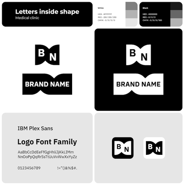 Klinika medyczna monochromatyczne proste logo z nazwą marki Ikona nazwy marki Element projektu Szablon z IBM plex sans font Odpowiedni dla placówki medycznej i szpitala