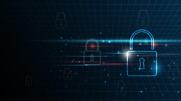Kłódka Bezpieczeństwo cybernetyczna koncepcja Abstrakcyjne tło technologiczne chroni innowacje systemowe