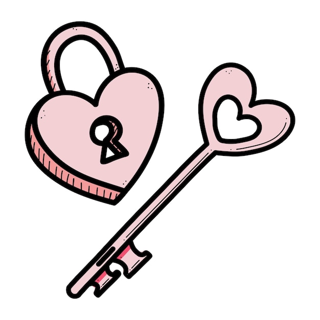 Plik wektorowy klucz w kształcie serca i symbole zamka miłości na ślub rocznicowy