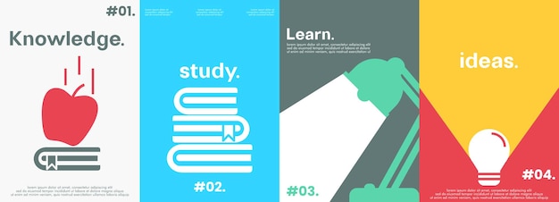 Knowledgeforall Study Learning Template Background Zestaw 4 nowoczesnych, prostych i czystych tła