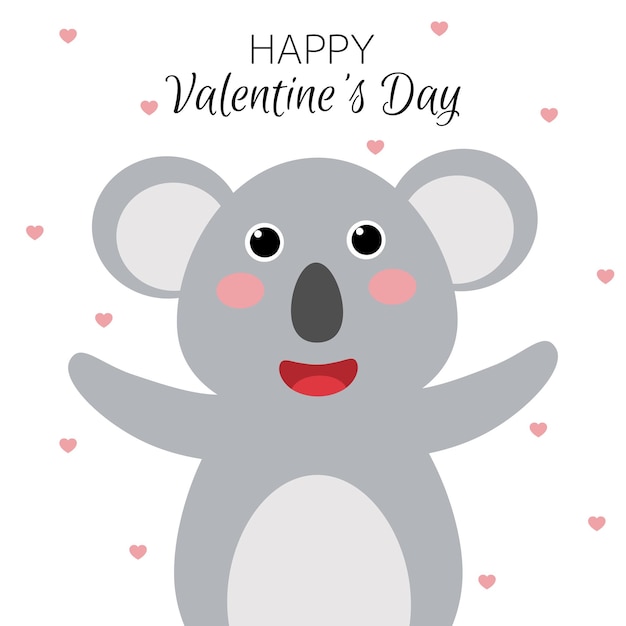 Koala Kreskówka I Napis Happy Valentine's Day. Kartkę Z życzeniami Z Uroczą Koalą.