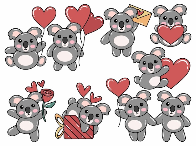 Koala kreskówka ładny na Walentynki