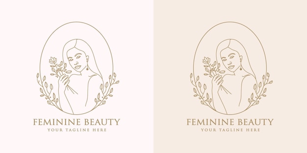 Kobieca kobieta kwiatowy piękno twarzy botaniczne logo dla salonu spa moda skóra pielęgnacja włosów marka hair