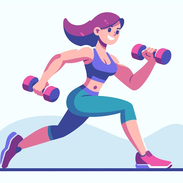 kobiece ćwiczenie z dumbbellami w ilustracji płaskiej konstrukcji