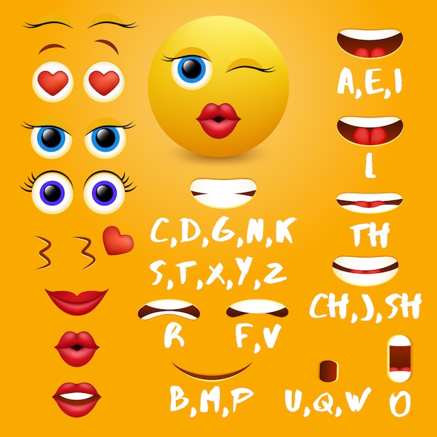 Kobiece emoji animacji usta wektor elementów projektu