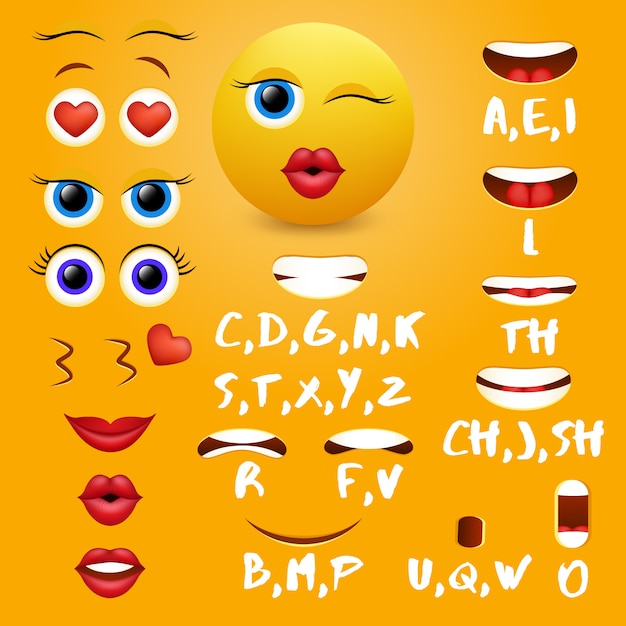 Kobiece Emoji Animacji Usta Wektor Elementów Projektu