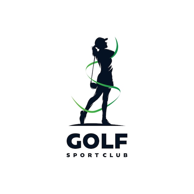 Plik wektorowy kobiece logo klubu golfowego szablon projektowania logo treningu golfowego