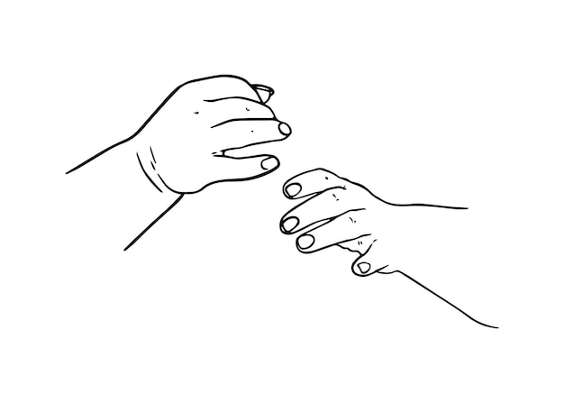 Kobiece ręce część ludzkiego ciała doodle liniowy kreskówka kolorowanka