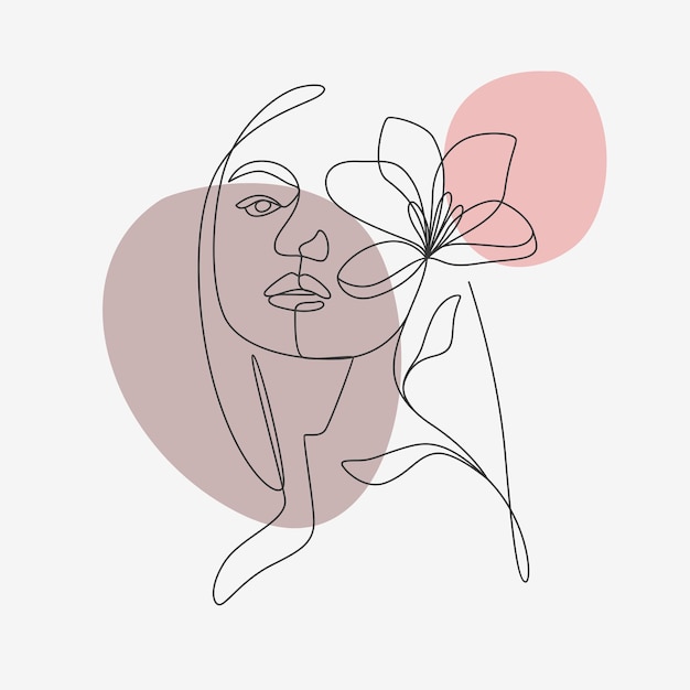 Kobieta I Kwiaty W Stylu Minimalistycznej Sztuki Linii