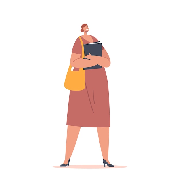 Kobieta Interesu Lub Nauczycielka W Codziennych Ubraniach Postać Kobieca Nosi Brązowe Buty Na Obcasie I Torbę Na Ramię