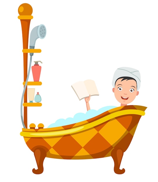Plik wektorowy kobieta kąpieli w wannie. ilustracja