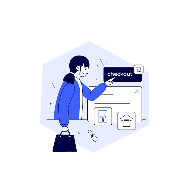 Kobieta kasa lub zakupy online z koncepcji marketplace