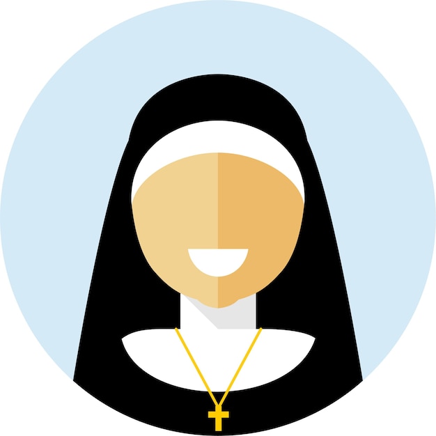 Plik wektorowy kobieta katolicka zakonnica opatka klasztoru w czarnej sukni z krzyżem okrągły portret ikony awatara