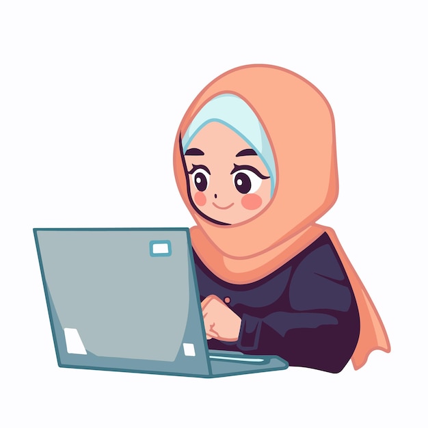 Kobieta Kreskówka Pracuje Na Laptopie