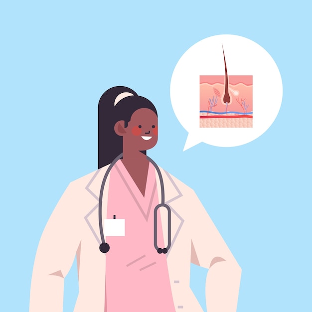 Kobieta Lekarz I Bańka Czat Z Przekroju Medycyny Opieki Zdrowotnej Ludzkiej Skóry