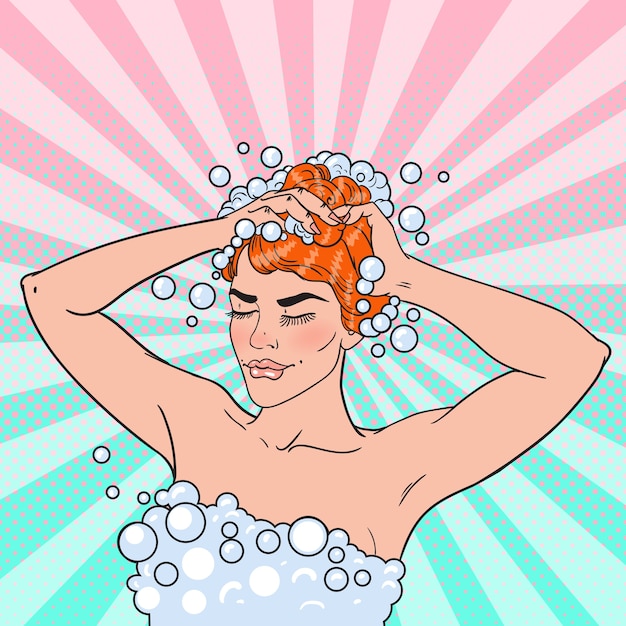 Plik wektorowy kobieta myje głowę szamponem