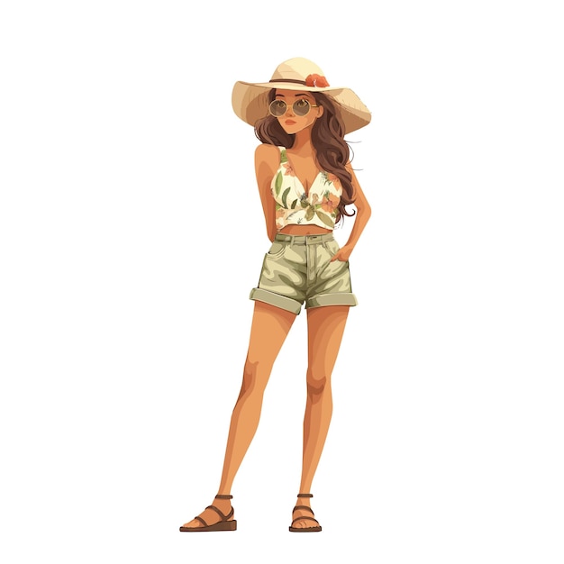 Plik wektorowy kobieta na letnich wakacjach, ilustracja izolowana na białym tle