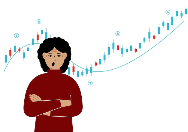 Kobieta Na Tle Wykresu Forex Koncepcyjna Ilustracja Na Temat Planowania Strategicznego W Handlu Na Giełdzie