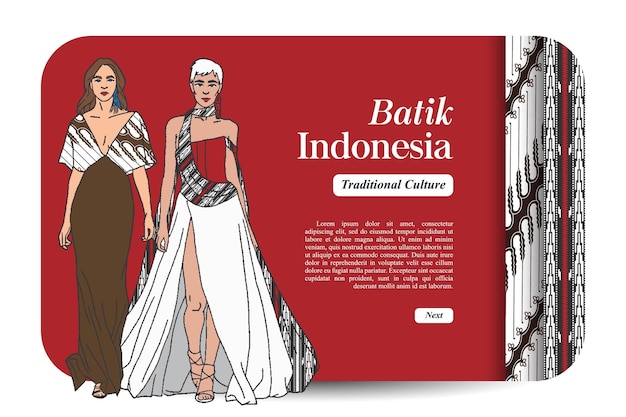 Kobieta Pokaz Mody Ręcznie Rysowane Ilustracji Wektorowych Modele Ubrane W Kulturze Indonezyjskiej