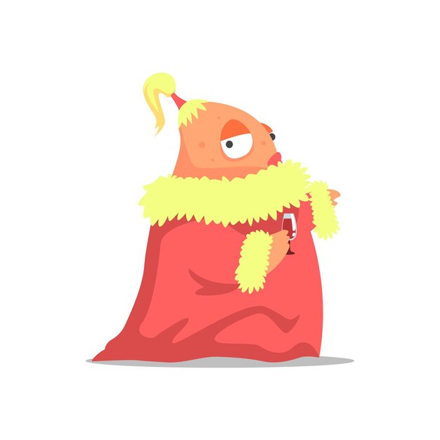 Plik wektorowy kobieta potwór w czerwonym płaszczu z kucykiem imprezuje ciężko jako gość w efektownej eleganckiej imprezie ilustracja wektorowa