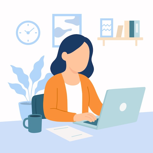 Kobieta pracująca na laptopie w biurze domowym Ilustracja wektorowa