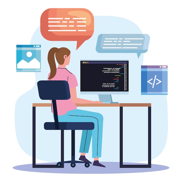 Kobieta programista komputer w miejscu pracy