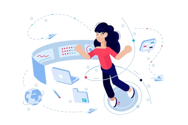 Kobieta programista na ilustracji procesu pracy