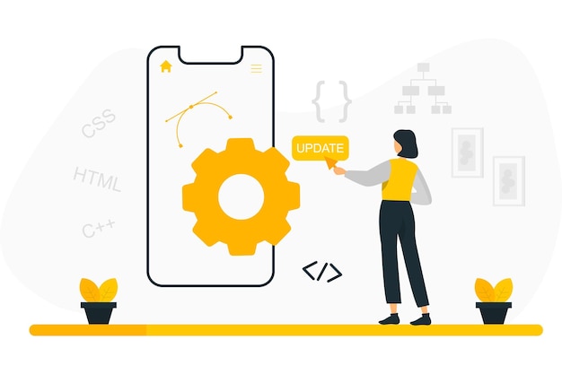 Kobieta Programistka Pracująca Nad Aktualizacją Strony Internetowej I Ilustracją Wektorową Rozwoju