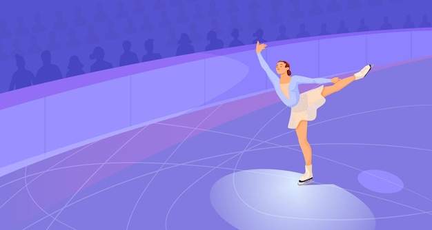 Kobieta robiąca łyżwiarstwo artystyczne na zamkniętej arenie lodowcowej Sport zimowy sportowca olimpijski jazda na łyżwach Koncepcja rywalizacji i wydajności Zdrowy styl życia Ilustracja wektorowa