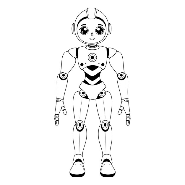 Kobieta Robot Postać Z Kreskówek Kolorowanie Strony Izolowane Na Białym Tle Vector Illustratio
