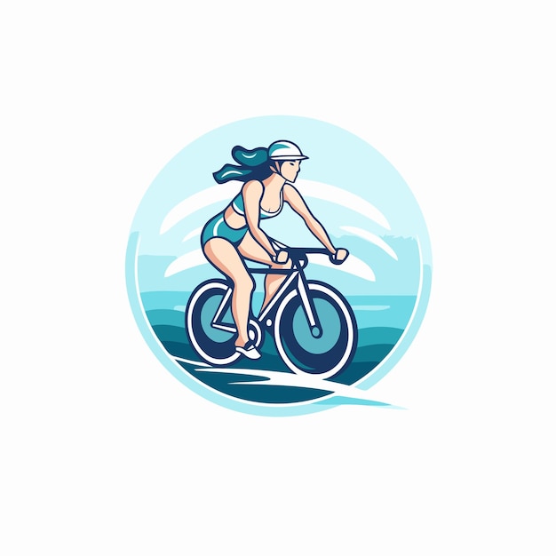 Plik wektorowy kobieta rowerzysta jeżdżąca rowerem na plaży ilustracja wektorowa